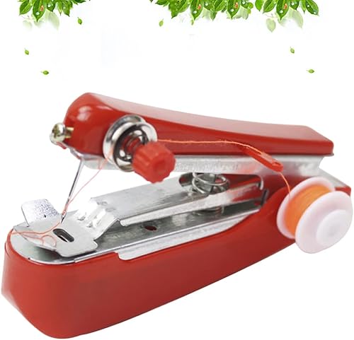 Miniatura 6 de 2 unids grapadora ropa tela tela color costura rojo mini para el uso de hilo de la máquina costura casera aleatorio inalámbrico manual portátil