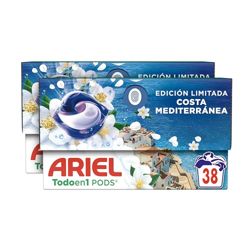Ariel Todo en 1 PODS Brisa Marina Y Jazmín, Detergente Líquido Para Lavadora en Cápsulas, 38 Lavados, Edición Limitada Costa Mediterránea