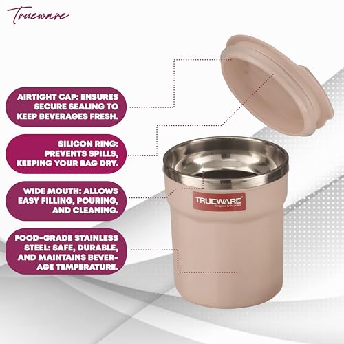 Image of Trueware ACE 275 ML Inner Steel Outer Plastic Insulated Coffee Cup /Mug /Tumbler Set of 2 for Hot and Cold Drinks, BPA-Free, Food Grade - Ideal for Car, Home, Office, Travelling (Pink)