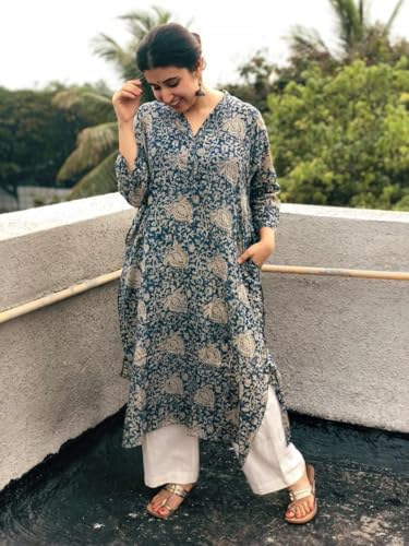 Image of Modestouze Attires Single Kurti for Women - Polyester Rayon Floral Printed Straight Cut Kurti Full Sleeve Umbrella, Wear it on Office, Daily & Regular Purpose Under 200, 250, 300, 500 for 2025 Design