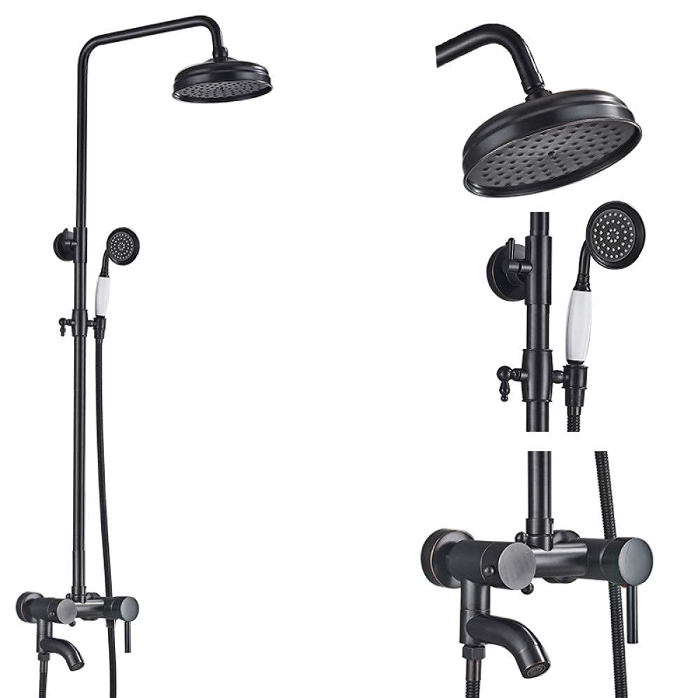 Système de douche complet avec mitigeur noir et colonne pluie murale de salle de bain
