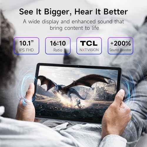 Image of TCL TAB 10 Gen 4 Android Tablet, 10.1 inch FHD IPS Display, Octa-Core CPU, 12GB RAM (4GB+8GB), 128GB Storage, 6000mAh Battery, Android 15, Wi-Fi, Metal Body, Tablet for Students, Young Adults & Families