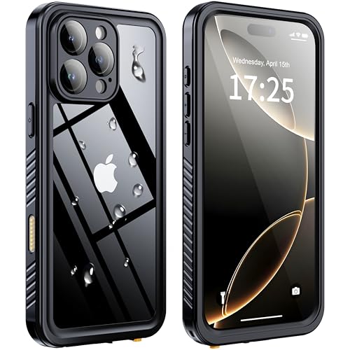 ANTSHARE IP68 Waterproof Case for iPhone 16 Pro Max - Built-in Screen/Lens Protector - Military Drop Shockproof Full Body Protection for Swimming/Outdoor Black/Clear