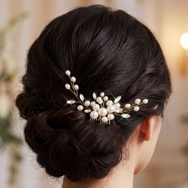 Peine para boda con strass dorado para mujer miniatura 3
