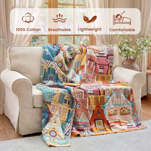 Image of MSGKV Roman Castle Cotton Throw Blanket 50 inchx60 inch Art Woven Cotton Throw