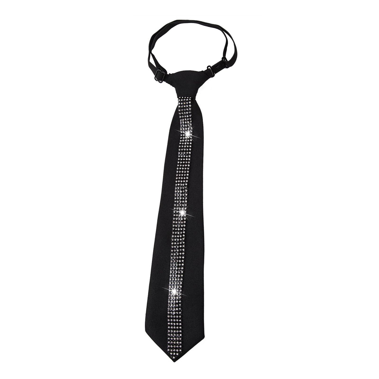 Maxtonser Fashionable Women's Pre Tied Neck Tie with Crystal Rhinestones Embellishments Black Necktie for Weddings Party Neckwear