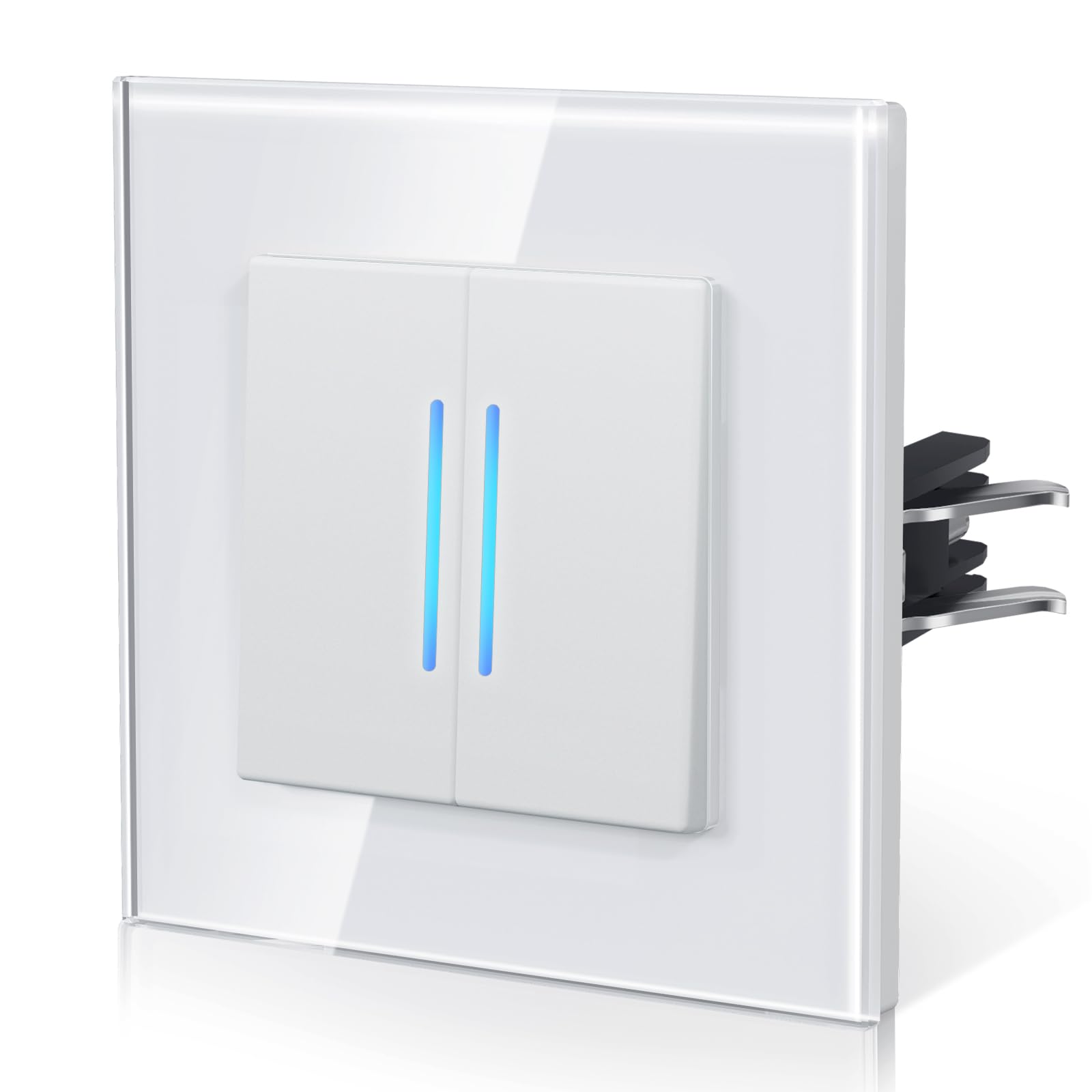 BSEED Lichtschalter aus Glas,Unterputz Schalter mit Krallen, Wechselschalter mit Hintergrundlicht, Einfach Montage, NEU E-Serie,2 Fach 1 Weg,86mm Weiß
