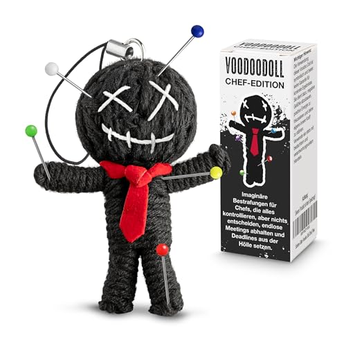 Schöne Güter Voodoo Puppe mit Nadeln Chef-Edition als Anti Stress Geschenk für Kollegen bei der Arbeit oder als Scherz im Büro mit 5 PRYM-Nadeln in der Sammeldose Lustiges Geschenk für Kollegen