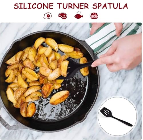 Image of Baskety Silicone Turner Spatula /Slotted Spatula, High Heat Resistant to 480F, Hygienic One Piece Design, Non Stick Rubber Kitchen Utensil for Fish, Eggs, Pancakes, Wok Black Pack of 2