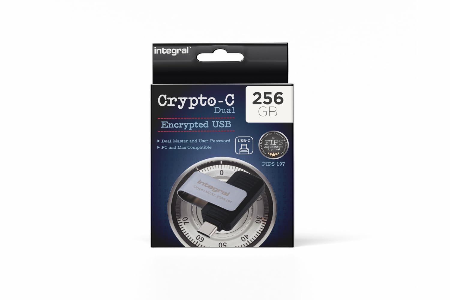 Integral 256GB Crypto-C Dual Verschlüsselter USB-Flash-Speicherstick, AES-XTS 256-Bit Hardware-verschlüsselter USB 3.2 mit Sicherem Doppelpasswort, FIPS 197 Zertifiziert - für Mac, MacBook, PC, Laptop