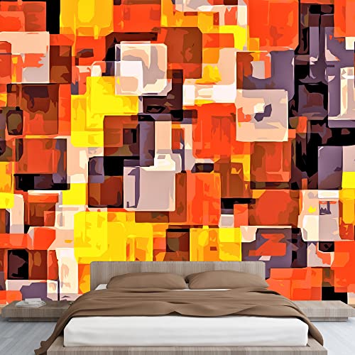 Wall26 - Orange Yellow And Black Square Painting Abstract Background - Removable Wall Mural | Self-Adhesive Large Wallpaper - 100X144 Inches #TOP2