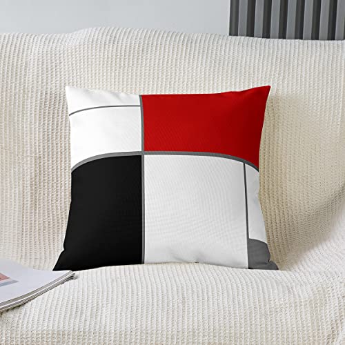 Loussiesd Set of 2 Strip Lines Throw Pillow Covers Abstract Art Cushion Case for Home Living Room Decor Reversible Geometric Square Red White Black Decorative Throw Cushion Case 18x18 Inch - Image 2