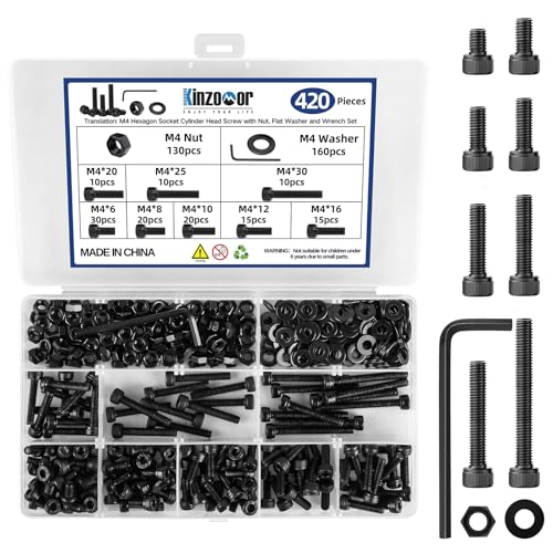 M4 ネジ ブラック炭素鋼 六角穴付ボルト 420PCS ナット+ワッシャー + 六角レンチ 収納ケース付き DIY/家具/電気設備 固定用キット （M4X6/8/10/12/16/20/25/30mm）