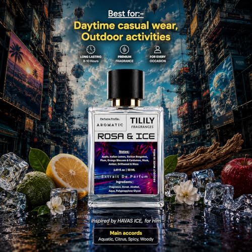 Image of ROSA & ICE Inspired by H*was Ice Extrait De Parfum for Men - 50ML | H*was Long Lasting Perfume | Strong & long Lasting with 30% Oil Concentration| Fresh Fruity-Aquatic | Fragrance From France | Luxury Scent | Alluring Perfume for Men