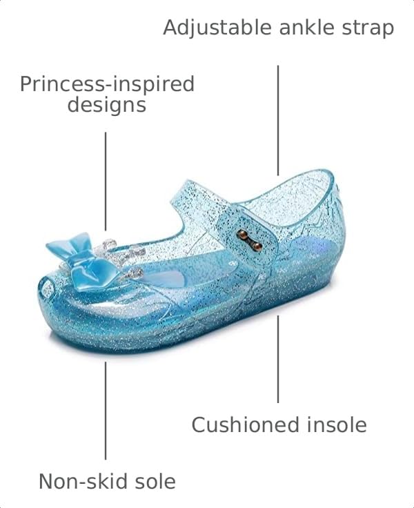 Image of Jelly Shoes for Girls Princess Dress Up Flat Sandals for Toddler Cosplay Clear Glitter Jellies Mary Janes with Bow /Crown