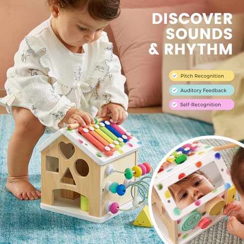 Image of Tiny Land 9-in-1 Wooden Activity Cube, Educational Toy for Toddlers