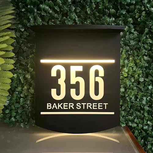 Placas Personalizadas Con Números Para Casas Con Luces Solares, Letreros Acrílicos Personalizados Para Puertas Con Números Y Direcciones, Placa Para Puertas Con Luz LED Solar Para Exteriores(19x23cm)