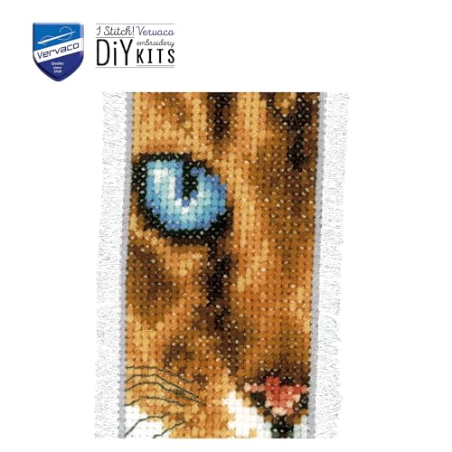 Image of Vervaco Cross Stitch Bookmark Kit Cat 2.4 inch x 8 inch