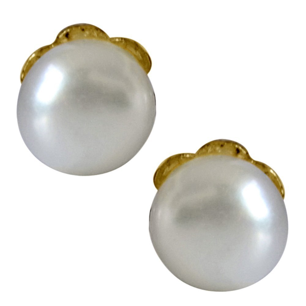 SURATDIAMOND Real Freshwater Button Pearl & Gold Plated Stud Earrings For Women (Se65) (B00EGSDBYO) Amazon Price History, Amazon Price Tracker