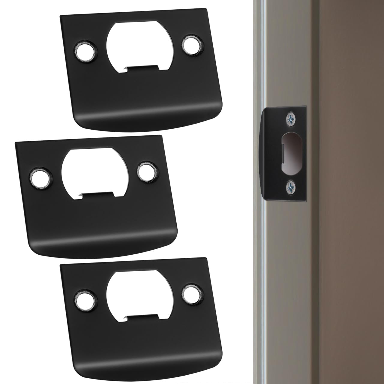 DOITOOL Lot de 20 plaques de gâche de porte noires et noires avec ergots en acier inoxydable, kit de renforcement de porte