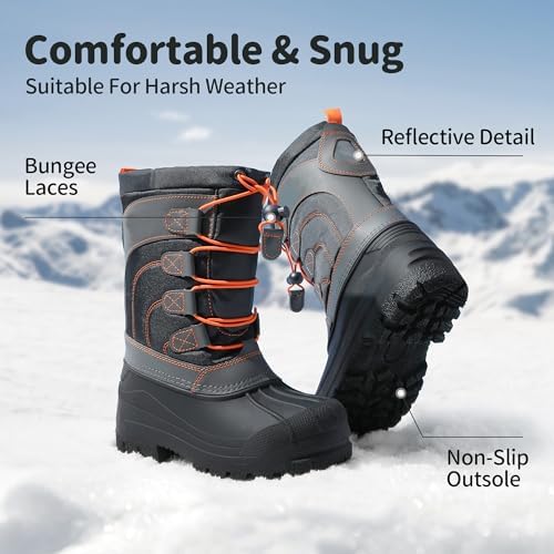 DREAM PAIRS Little Kid Knorth Navy Grey Orange Isulated Fur Winter Waterproof Snow Boots Size 3 M Little Kid — view 4