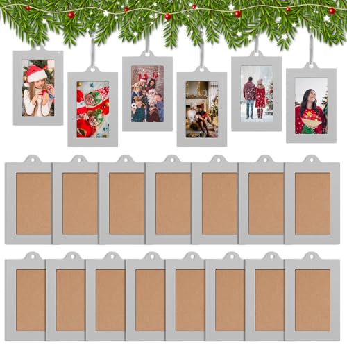 Barydat 30 Pcs Metal Christmas Photo Frame Ornaments Bulk 2 x 3 Inch Heavy Duty Reusable Small Frame Decorations for Xmas Tree Home Indoor Outdoor Decor Gifts (Vertical Silver)