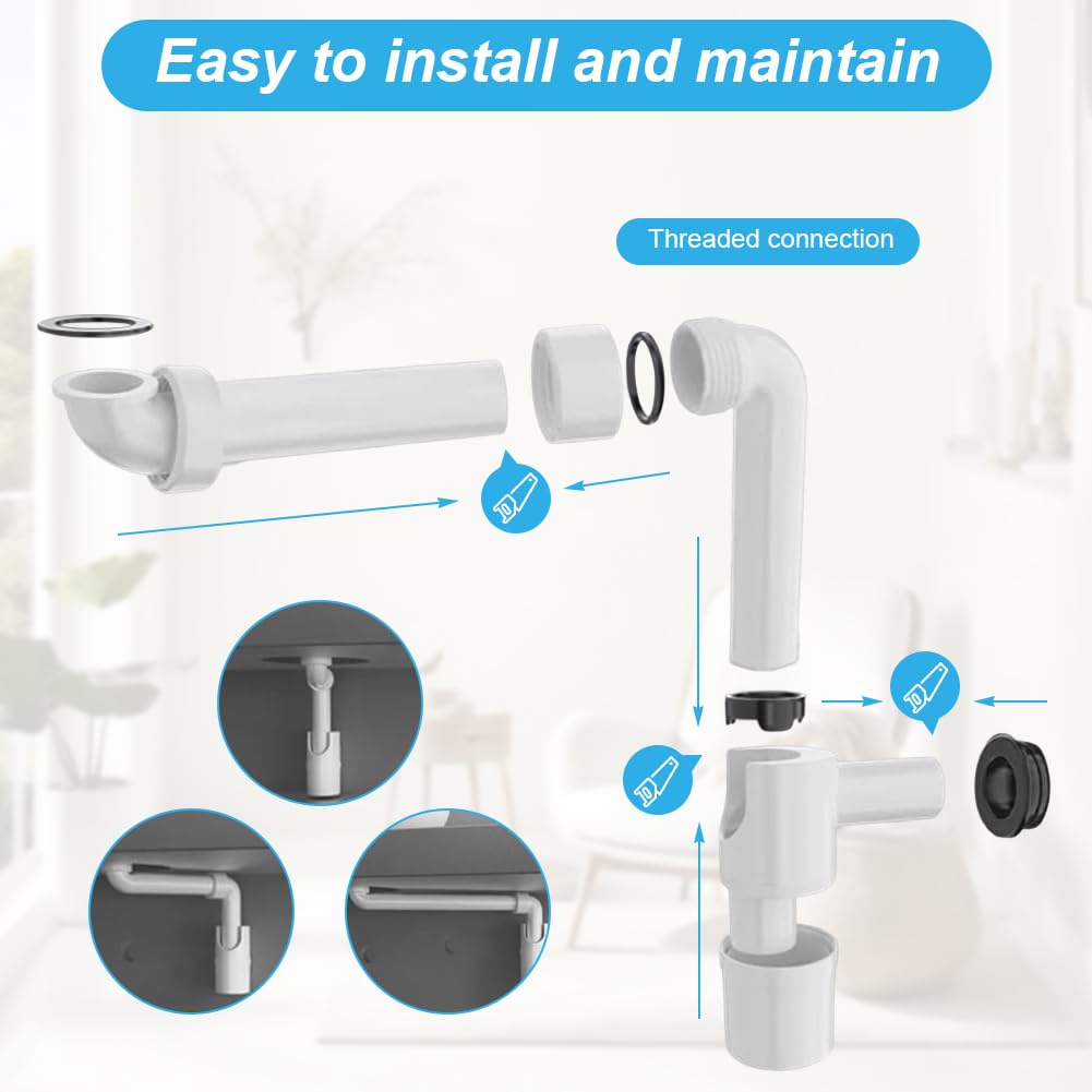Sifón plano ajustable 360° de 1/4 pulgadas para lavabo, cierre de olores
