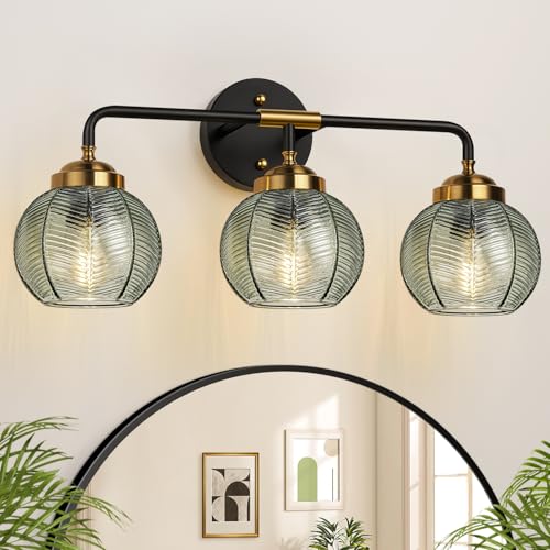 MOKATNG Bathroom Light Fixtures, 3-Light Green Vanity Lights with Unique