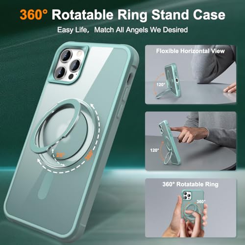 Image of Designed for iPhone 12 /12 Pro Case with 360 Rotatable Magnetic Ring Stand [Compatible Mag-Safe] [Military Grade Protection] Translucent Matte Phone Cases for Women Men 6.1'', Green