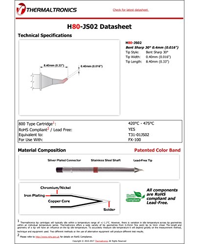 Image of Thermaltronics H80-JS02 Bent Sharp 30deg 0.4mm (0.016in) interchangeable for Hakko T31-01JS02