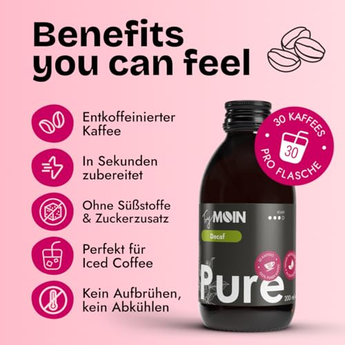 TryMOIN Decaf Kaffeekonzentrat - Cold Brew & Eiskaffee in Sekunden | koffeinfrei, ideal für Iced Coffee, 30 Portionen pro Flasche