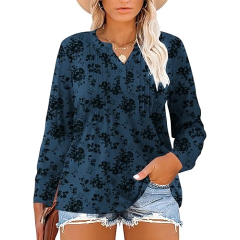 Bashafo Plus Size Tops for Women 3/4 Sleeve Tops Loose Fit V Neck Henley Quarter Sleeve Shirts Dressy Casual Blouses Tunic Floral XXL Cover