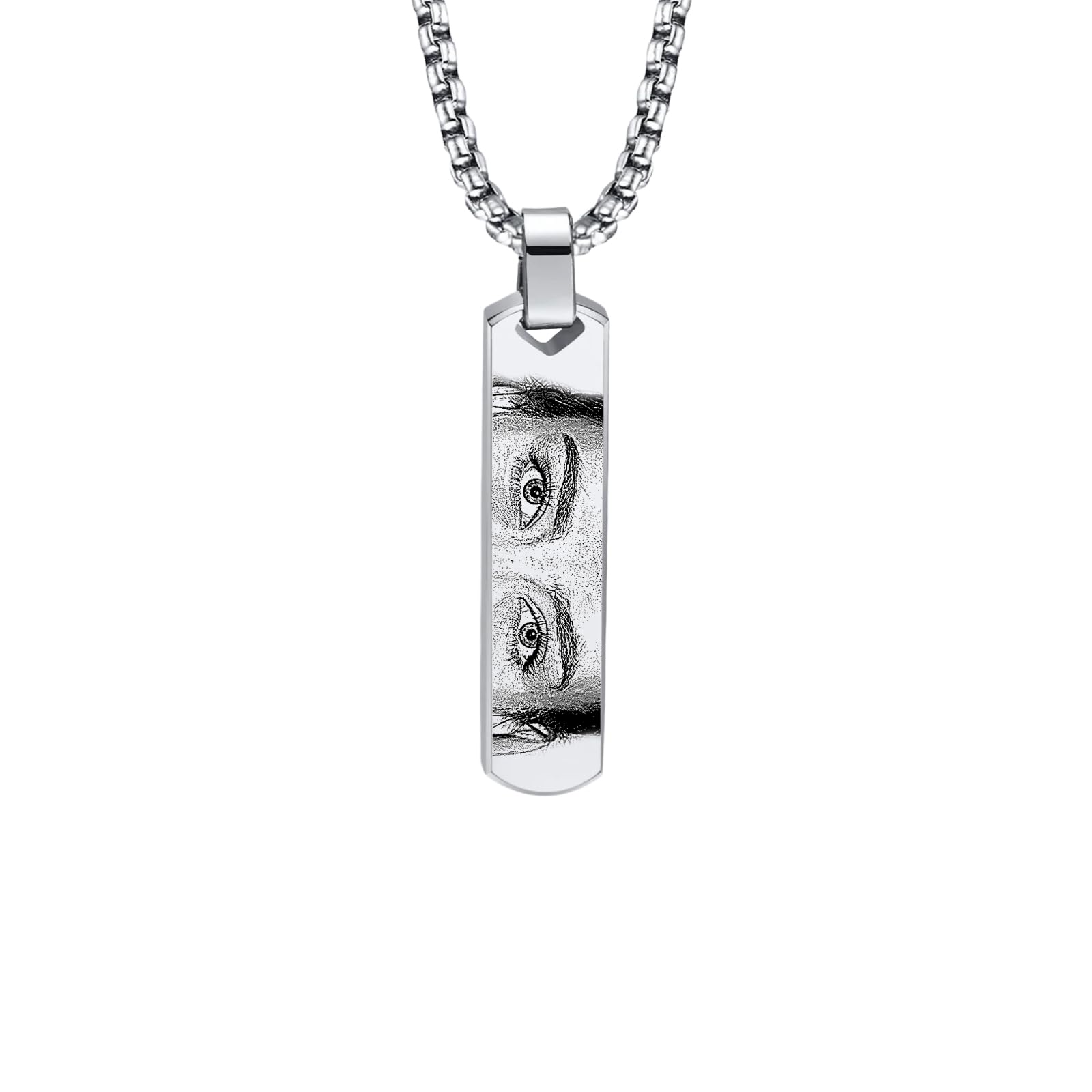 Handmade Collar hombre personalizado barra plateada | Collar personalizado hombre | Collar barra unisex |Collar grabado | Collar manuscrito (Plateado, Mirada)