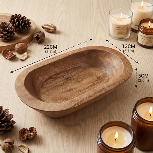 Cuenco de pan de madera artesanal tallado para decoración rústica 4