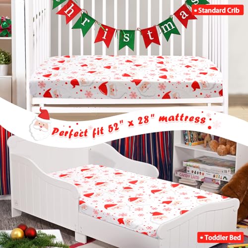 Image of JISEN Christmas Crib Sheet Santa Claus Fitted Crib Sheet for Boys Girls Crib Mattress Cover Baby Sheet for Standard Crib and Toddler Mattress Soft Breathable Baby Bed Sheet for Neutral 52x28 Inch