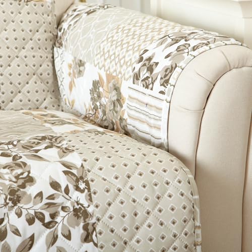 Image of Great Bay Home Reversible Patchwork Recliner Cover - Washable Slipcover Furniture Protector with Elastic Straps - Perfect for Kids & Pets - Box-Stitched Detail (Taupe)