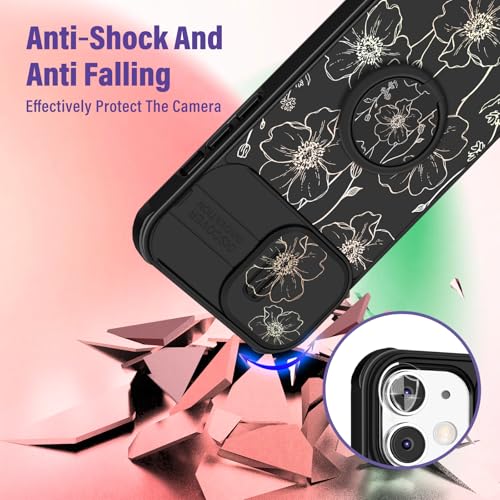 Image of Funermei for iPhone 11 Case - Women Girls Cute Phone Cover Girly Pretty Aesthetic Black Floral Flower Unique Design with Camera Cover Funda for Apple for iPhone 11