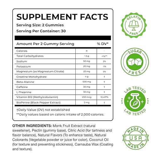 Image of Nutrify Daily Creatine Gummies for Women and Men - 4g Creatine Monohydrate per Serving for Muscle Growth & Recovery - Sugar-Free, Low-Calorie, with Vitamin B12 for Energy Boost (Blue Raspberry)