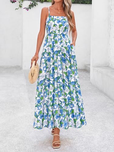 Image of PRETTYGARDEN Women Summer Maxi Dresses 2026 Spaghetti Strap Boho Floral Striped Wedding Guest Beach Vacation Flowy Long Dress
