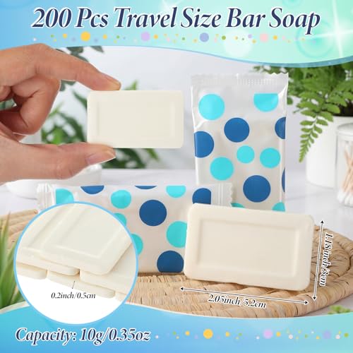 Image of Kacctyen 200 Pcs 0.35 oz Mini Hotel Soap Bars Bulk Individually Wrapped Hand Soap Bars Travel Size Toiletries for Hospitality Guest Holiday (Blue Random Dots)