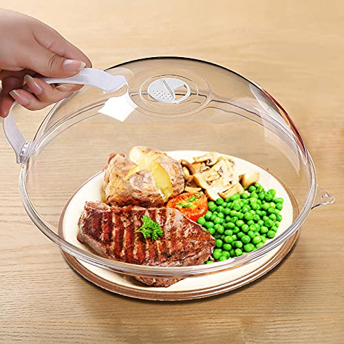 Microwave Splatter Cover, Microwave Cover for Food, Microwave Plate Cover Guard Lid with Handle, Hanging Hole and Adjustable Steam Vents Microwave Oven Cleaner, 10.5 Inch Transparent & BPA Free