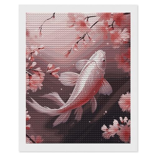 Peinture diamant cerisier rouge pour un salon zen et une deco faite main