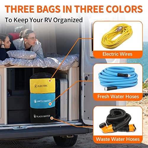 Image of OULEME RV Hose Storage Bags, 3 Pack Large Waterproof Sewer Hose Bag, Fresh /Black Water Hoses, Electrical Cords and Organization Bags, RV Camper Travel Trailer Accessories, RV Utility Bag