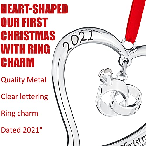 Klikel Our First Christmas Ornament 2021 - Silver First Christmas Married Ornament 2021 - Heart Christmas Ornament Engraved Our First Christmas As Mr And Mrs 2021 With Hanging Ring Pendant In Gift Box #TOP2