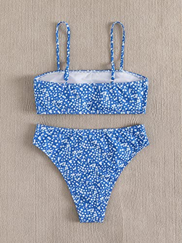 Floerns Women's Bathing Suit Floral Print High Waist 2 Piece Bikini Swimsuit Blue and White L - Image 4