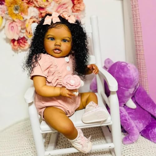 Muñeca Realista Reborn Negra 24 Pulgadas Cuerpo de Tela miniatura 5
