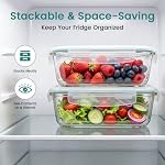 Luvan paquet de 2 1520Ml Grand récipient en verre Entreposage des aliments, prépa hermétiquement avec coffret à lunch BPA Gratuit & Fuite-Proof pour Micro-ondes, Four, Réfrigérateur et Lave-vaisselle Safe