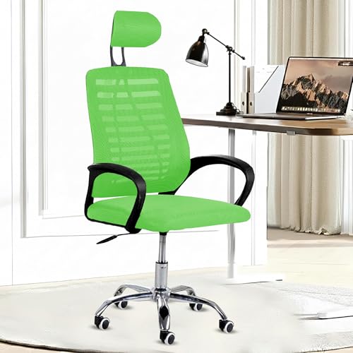 Image of Casa Copenhagen,Mesh Office Desk,Rocking, Ergonomic Computer Chair Adjustable High with Headrest and Comfortable Armrest Swivel Chair -Green & Black Handle