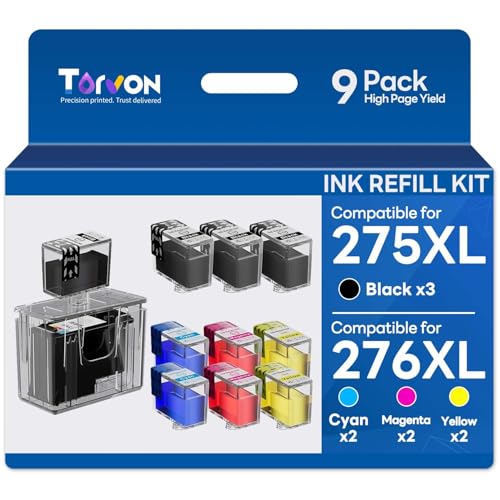 Torvon 275XL 276XL Ink Refill Kit for Canon Ink 275 and 276 PG275 CL276 275XL 276XL for TR4722 TS3722 TS3522 TR4720 TS3500 TS3520 TR4700 TS3720 Printer(9 Pack