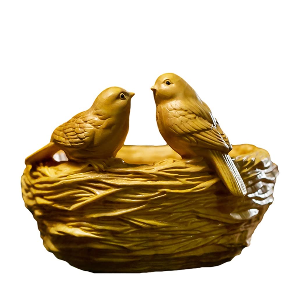 Amazon.co.jp: ツゲの木 8cm 鳥の巣の彫刻 木製の動物の像 縁起